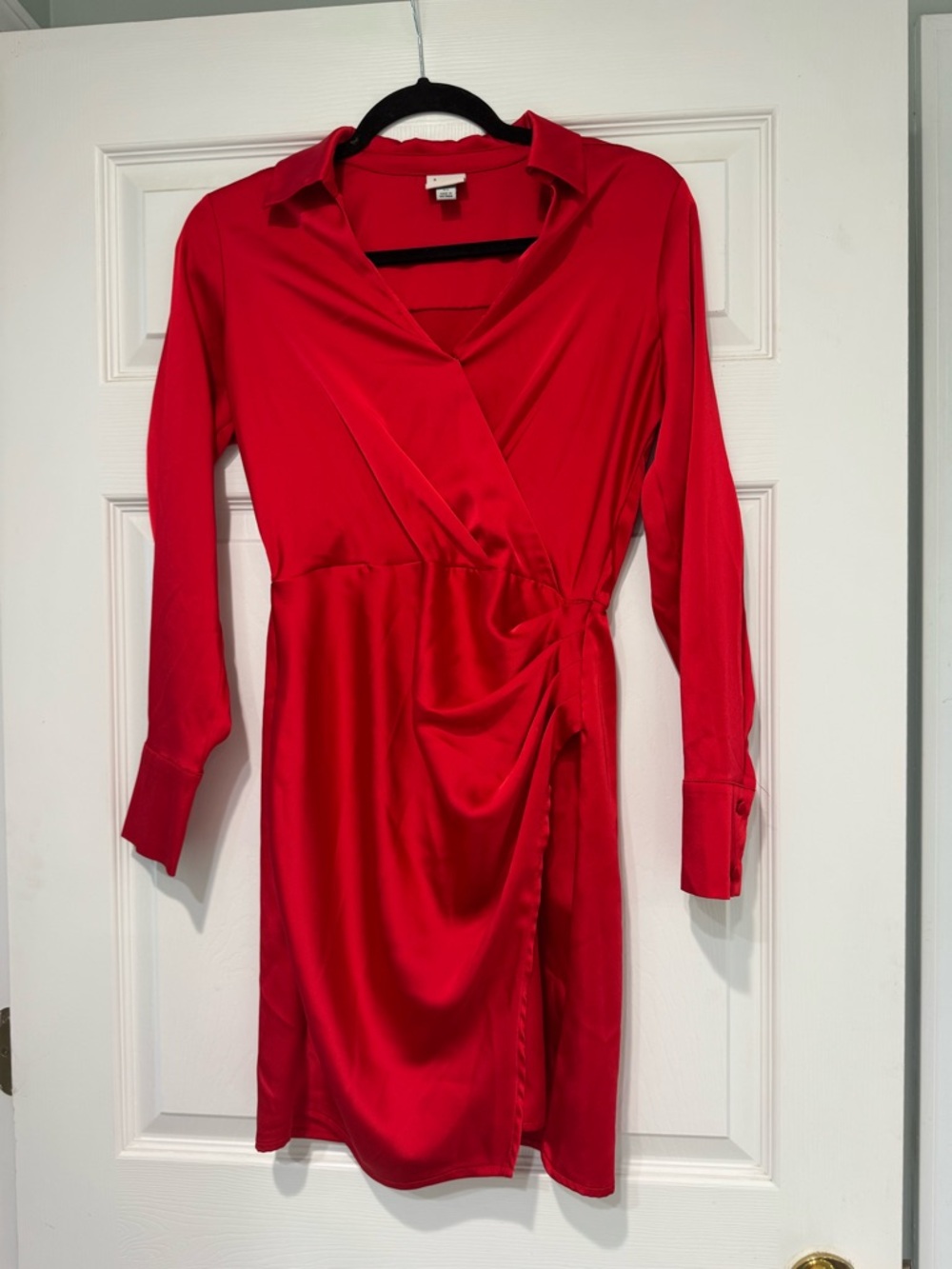 a new day Red Satin Wrap-Style Long Sleeve Dress